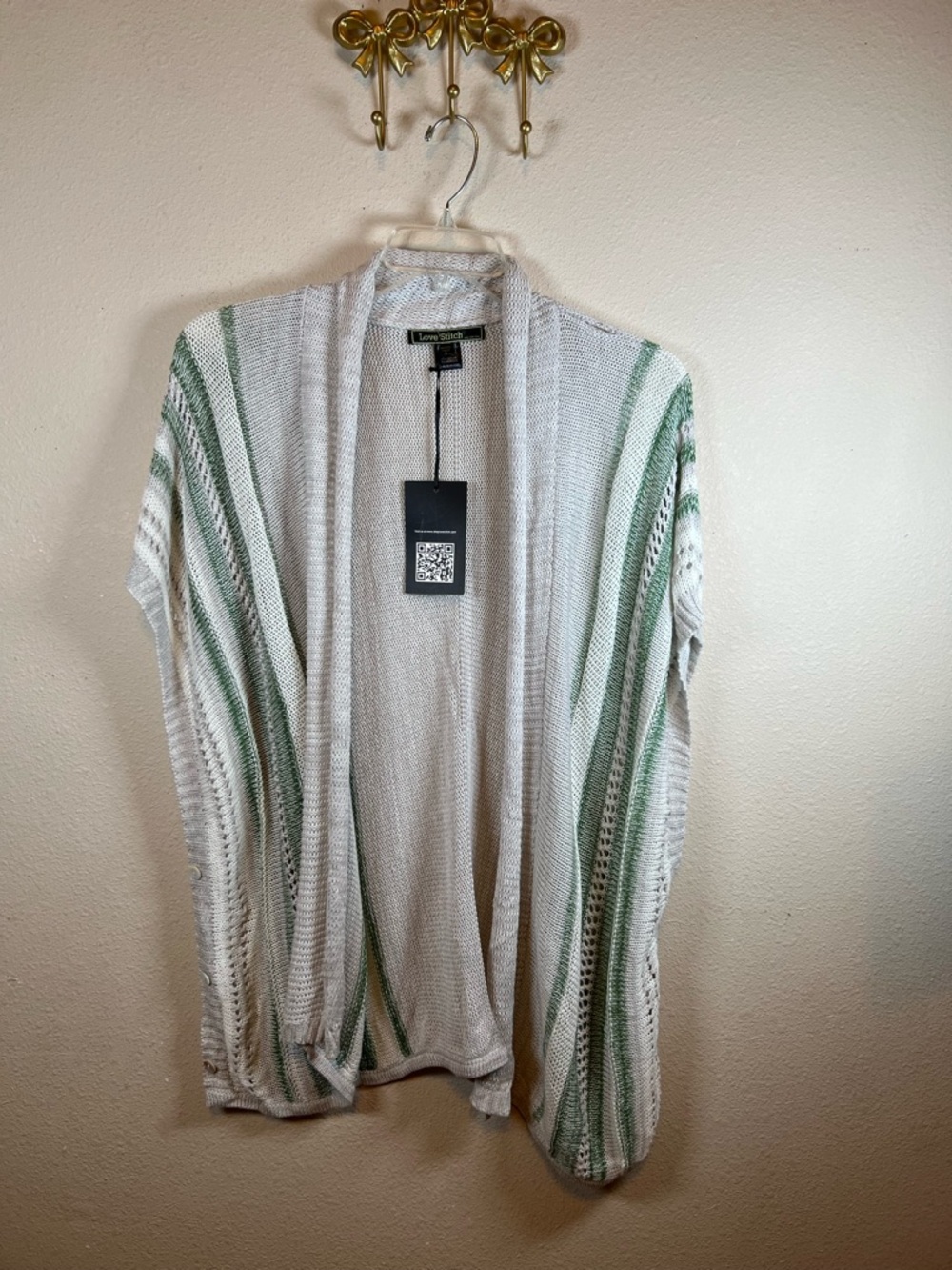 Love Stitch Cream Open Knit Cardigan/Pancho w/ Button Details.  Size L